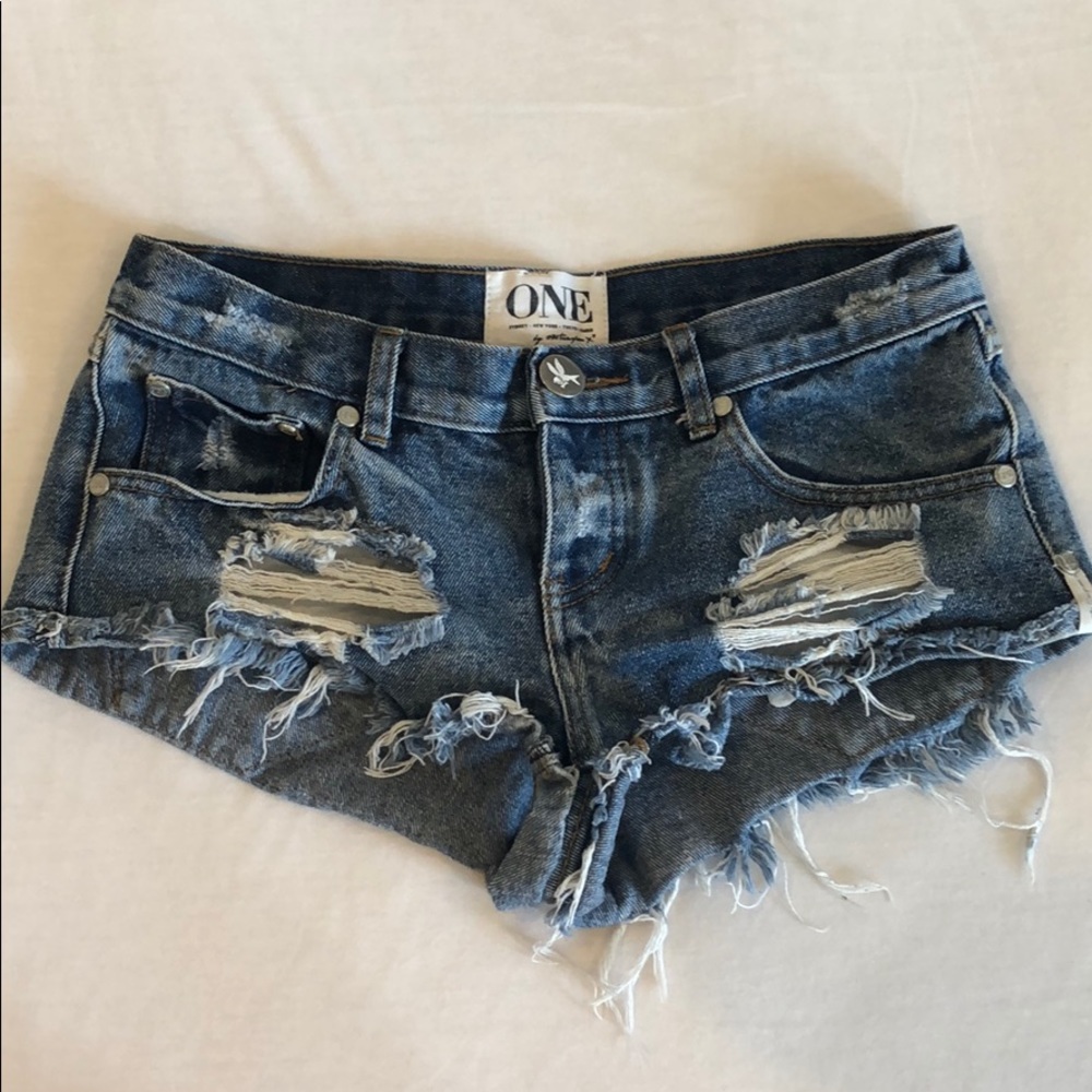 Low waist-short rise Denim Shorts ~ ONE